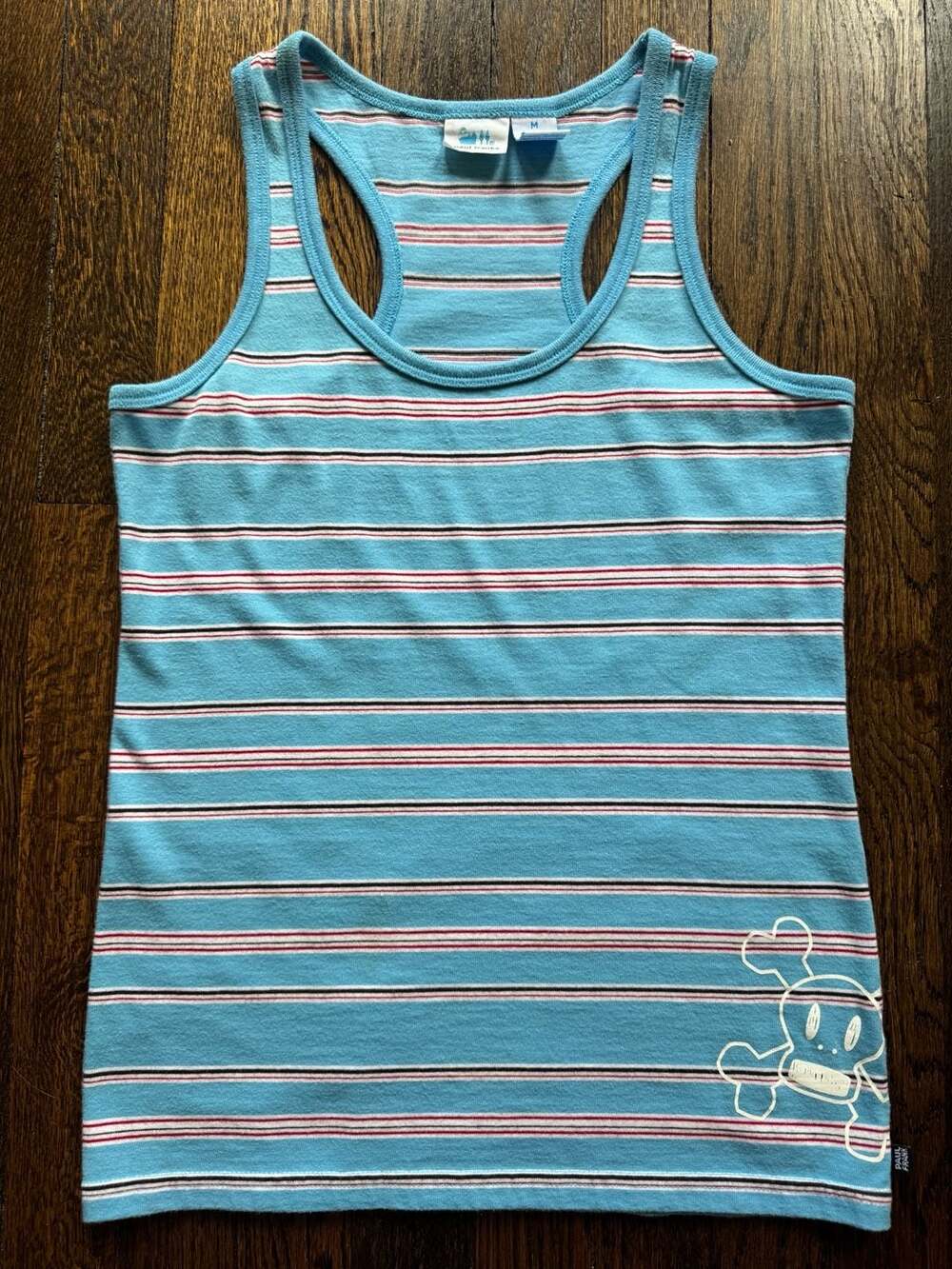 VINTAGE ‘00s Paul Frank Blue Striped Skurvy Skull Racerback MED. Tank Top
